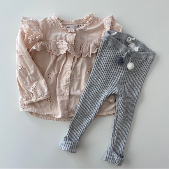 Zara Other - Zara + H&M | eyelid ruffle blouse & ribbed legging